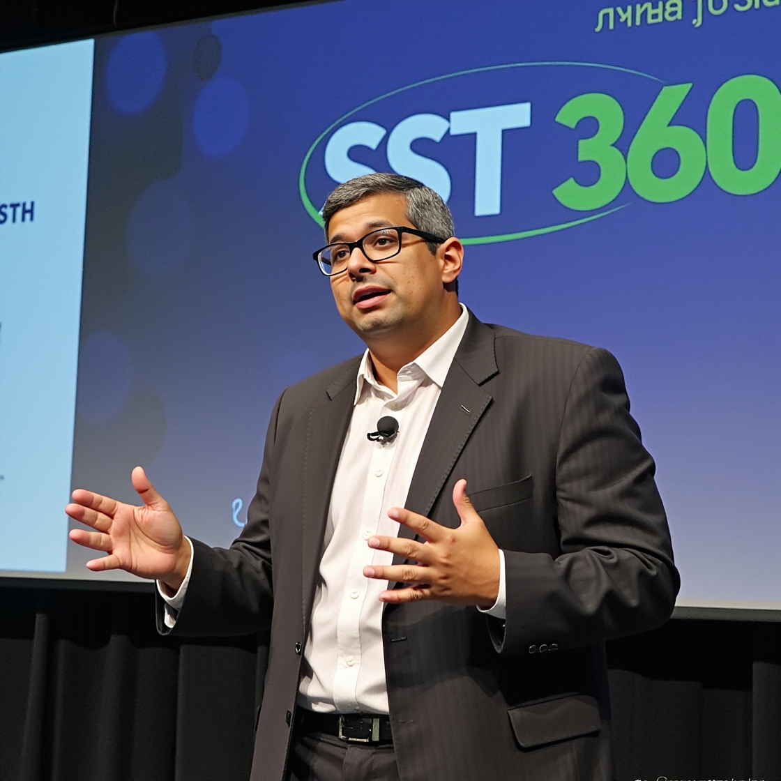 Victor Costa apresentando a SST 360 em palco